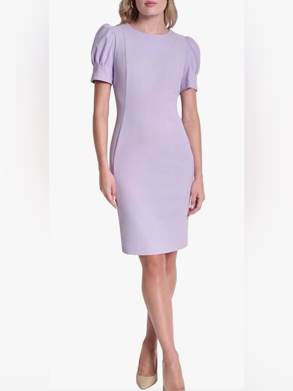 DKNY Lilac Short Sleeve Midi Sheath Dress
